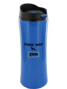 14 oz blue clicker travel mug