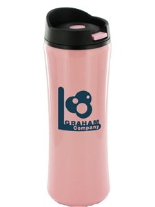 14 oz pink clicker travel mug