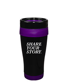 14 oz Formula Seven Gloss Black Stainless Steel Travel Mug with Purple Accents