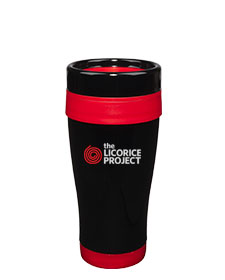 14 oz Formula Seven Gloss Black Stainless Steel Travel Mug with Red Accents